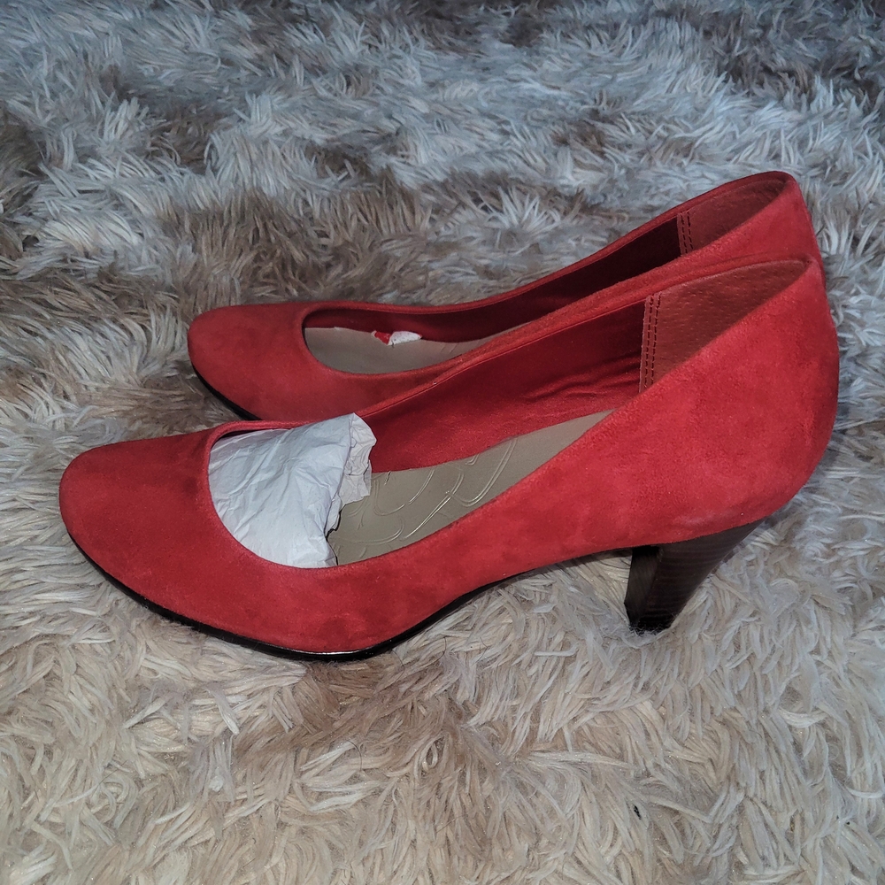 Vibrant Red Chunky Heel Pumps